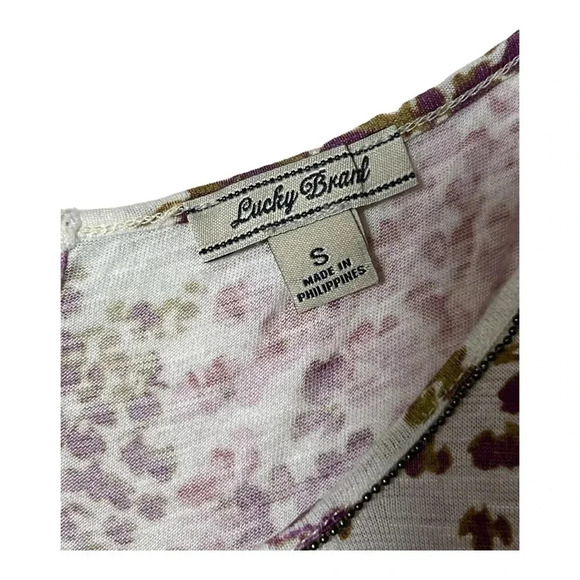 1905. LUCKY BRAND COLD SHOULDER TOP BEADING AROUND NECK‎ SIZE SMALL FLORAL WHITE - Picture 5 of 9